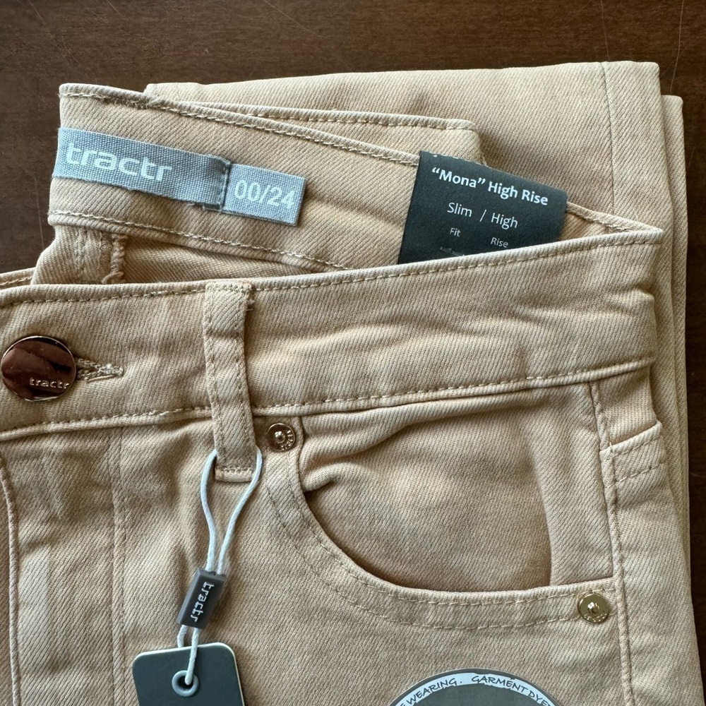 Tractr Camel Tan Khaki Mona High Rise Slim Ankle Fray Jeans 00/24 - Picture 4 of 5